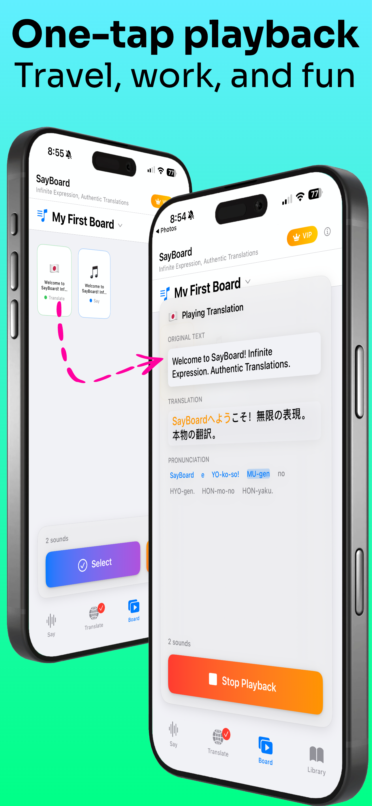 One-tap playback for travel, work, & fun